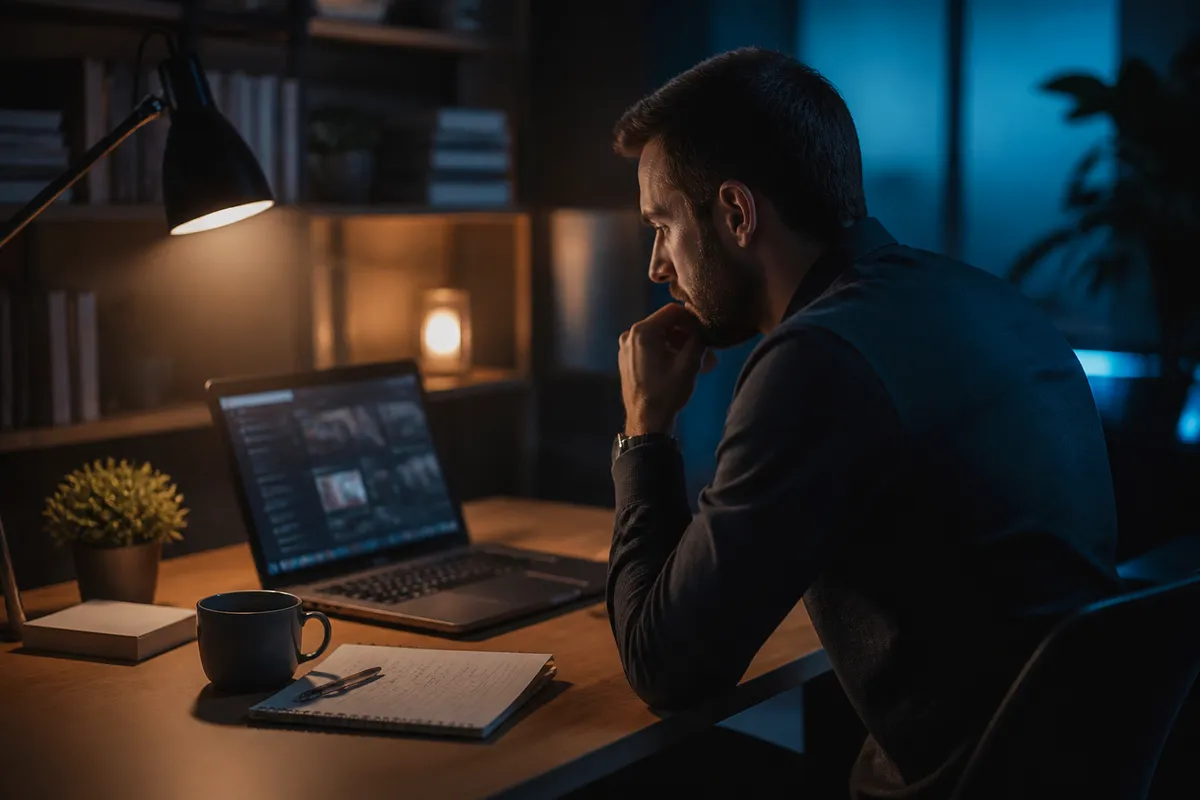 small-business owner studying deep web information